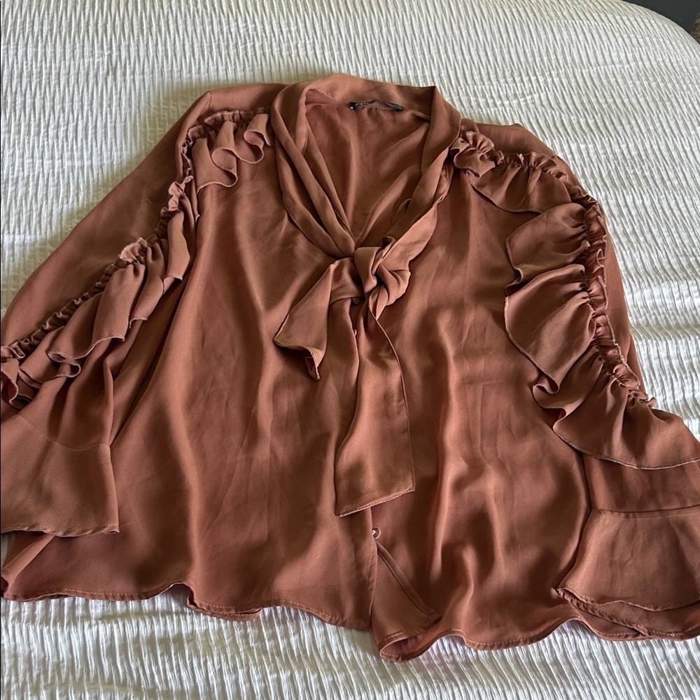 Zara Women's Ruffled Blouse in antique rose
